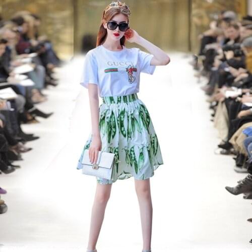 Customize Made Women Casual Plus Size 3XS-10XL Slim Fit Runway Pea Print Mini A Line Skirt White/Red