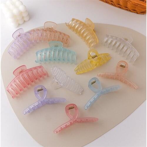 AOMU 2021 Spring Colorful Transparent Acrylic Frosted Hair Clips Simple Irregular Geometric Hollow Cross Hair Claw for Women