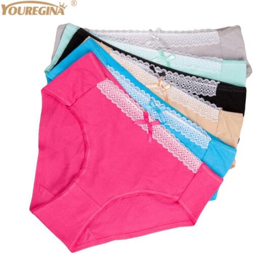 Women Panties Cotton Plus Size Underwear Mid Waist Big Size Breathable Briefs Lace Lingerie for Ladies 4XL 6 pcs/lot