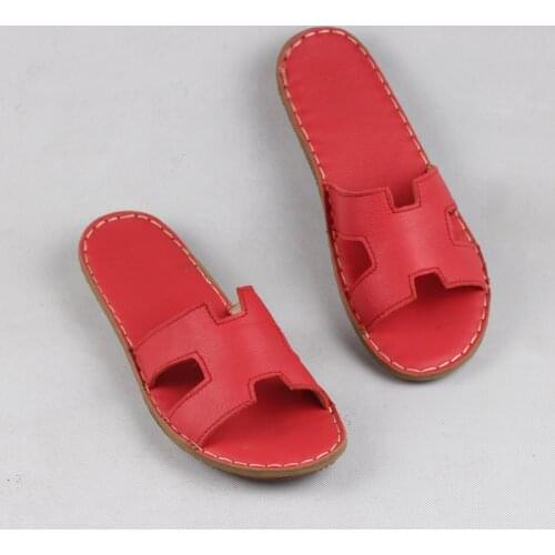 Womens Slippers 100% Genuine Leather Womens Flat Sandals Summer Shoes Ladies Beach Slippers