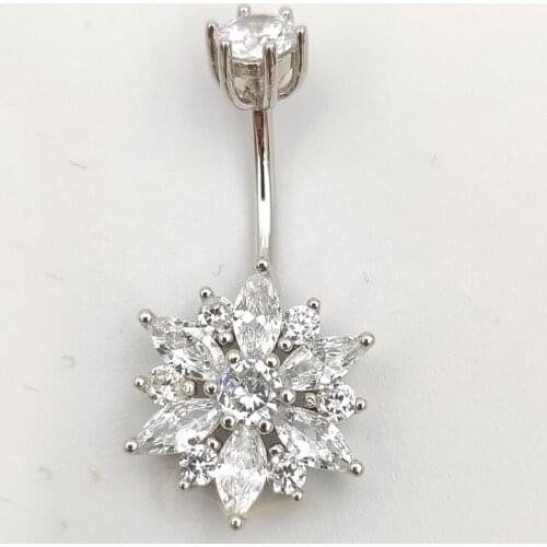 925 sterling silver cubic zircon belly ring flower navel ring sexy belly piercing jewelry for women
