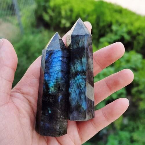 1PCS Natural Quartz Labradorite Obelisk tower Points Wand Healing Crystal Points