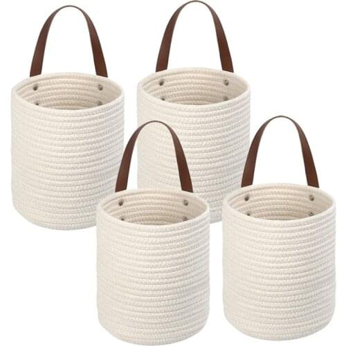 4 Pack Hanging Wall Basket Woven Rope Storage Baskets Decorative Baskets Organizer For Plants Bedroom Office