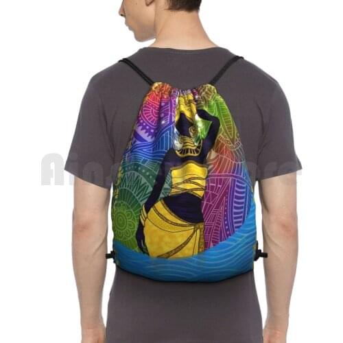 Goddess Oshun Backpack Drawstring Bags Gym Bag Waterproof Goddess Oshun Yaruba Orisha Love Sweet Water Water Rainbow Gold