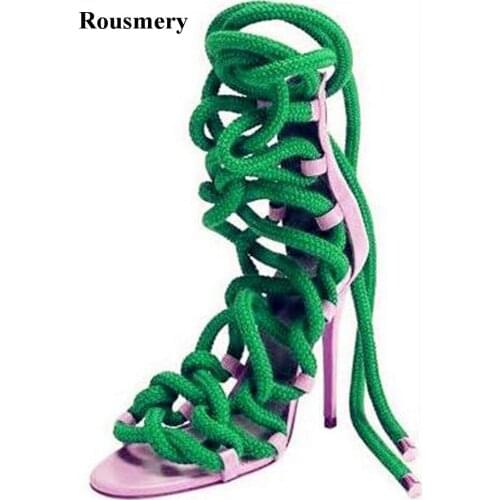 Summer New Fashion Women Lace-up Rope Design High Heel Sandals A Lots Color Strap Cross Gladiator Sandals Dress Shoes