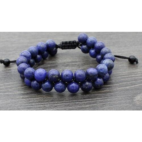8mm two row xz434 Chakra Healing Balance Reiki Buddha Prayer Yoga adjusted rope lapis lazuli bead Stone Bracelet Bangles