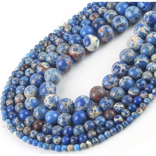 Wholesale Natural Stone Lake Dark Blue Sea Sediment Turquoises Imperial Jaspers Beads 4/6/8/10/12MM Diy Beads For Jewelry Making