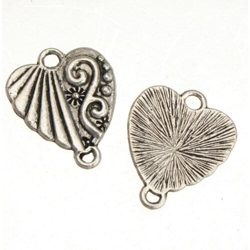 Chains Bracelets Connector DIY Jewelry Made Decoration Findings 24*18mm Heart Flatback Silver Metal Handicraft Accessories 20pcs