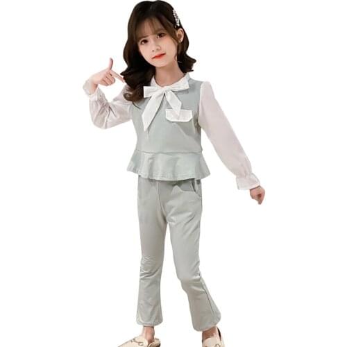 Kids Clothes Girls Patchwork Girls Outfits Blouse + Vest + Pants Costume For Girl Spring Autumn Tracksuits For Children