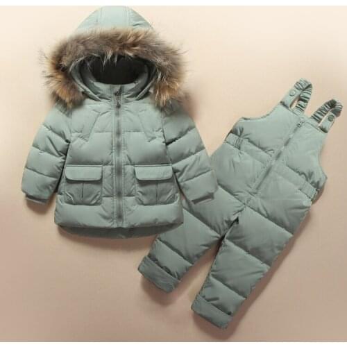 Girl Ski Set Girls Boys Down Coat Children Warm Snowsuit Outerwear + Romper 2pcs Clothing Set Russian childrens Winter jackets