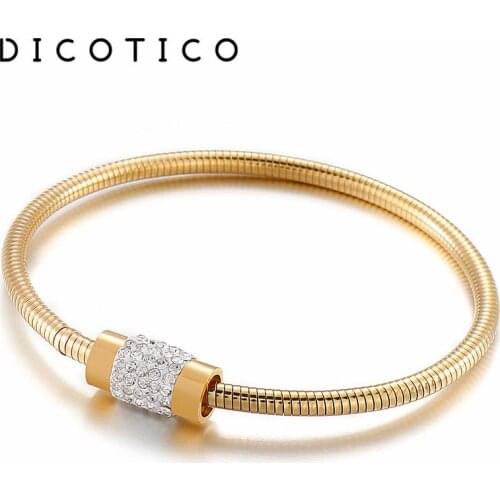 DICOTICO New Rhinestone Charm Bracelets For Women Stainless Steel Wedding Women Bangles Fashion Pulseira Feminina Jewelry Gift