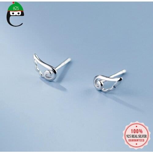 ElfoPlataSi Real 925 Sterling Silver Fashion Sweet Angle Wing Stud Earring For Women Wedding Mothers Day Fine Jewelry DA2024