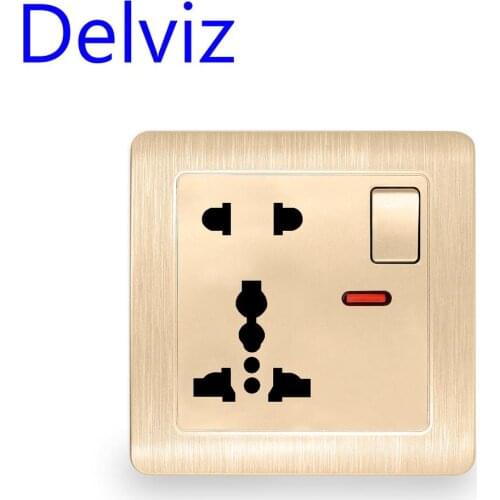 EU universal 13A power outlet International 5 hole living room switch socket 110-250v square UK power socket panel white/gold