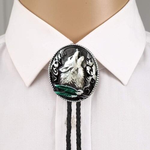 Howling wolf bolo tie for man handmakde Indian cowboy western cowgirl zinc alloy necktie