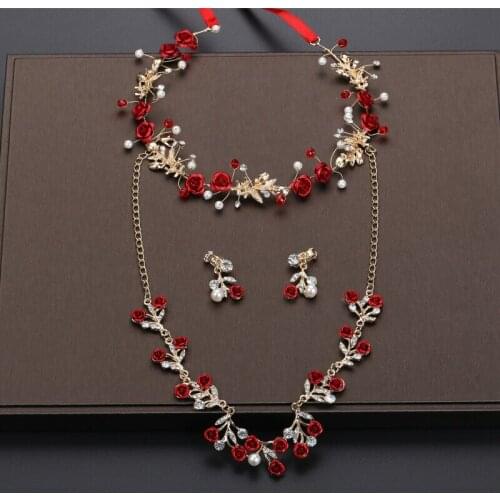 Bridal headwear wedding dress wedding dress toast clothing accessories red toast clothing headwear + necklace + earring clip