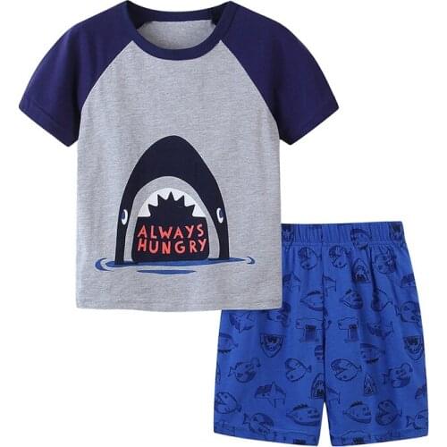 TUONXYE New Boys Cartoon Shark Clothing Sets Kids Toddler Boys Suits Childrens Summer Outfits Tee Tops+Pants Clothes Set