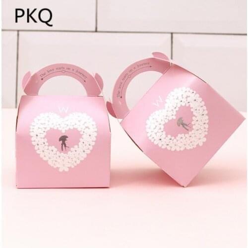 50pcs pink/kraft cake Box Packing Gift Boxes with handle for Candy/Cake/Soap/Cookie/Cupcake Display Box wedding gift packaging
