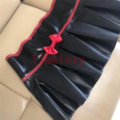 Latex mini skirt black Sexy club wear catsuit Latex with bows Rubber sexy dress