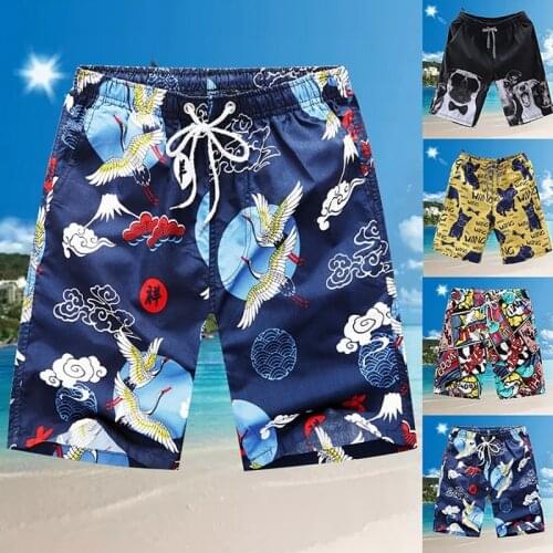 Summer Mens Beach Pants Hawaiian Style Mens Printed Beach Surf Pants Casual Shorts Five-Point Pants