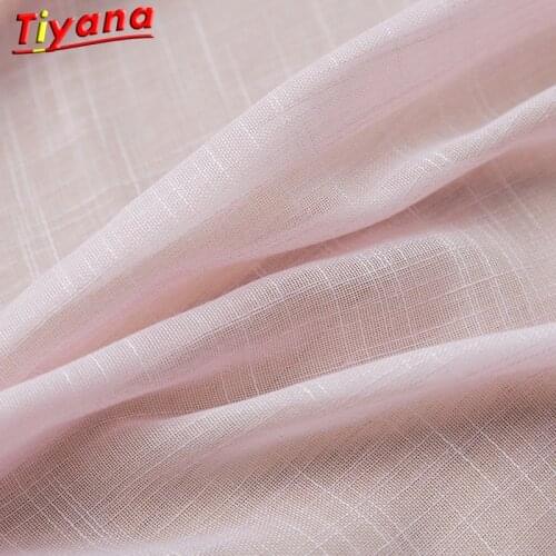 Fashion Pink Solid Faux Linen Tulle Sheer Curtains for Windows Living Room Kitchen Panel Cortinas Dormitorio Bay Window Su002*30