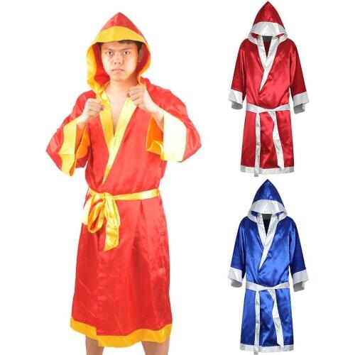 Men Boxing Robe MMA Boxing Match Muay Thai Men Hooded Long Sleeve Cloak Robe Uniform Costume