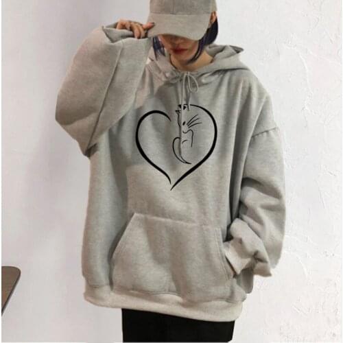 2021 Autumn Winter New Womens Cute Cat Printing Hooded Female Thicken Warm Hoodies Lady Autumn Tops Sweatshirts
