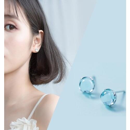 Charm Round Crystal Studs Earrings For Women Blue Elegant Crystal Earrings Female Small Earring Fine Famous Jewelry Gifts
