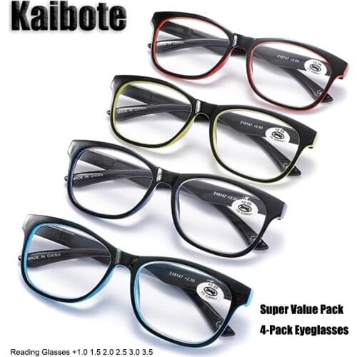 KBT 4 Pairs Reading Glasses for Men Women +1.0 1.5 2.0 2.5 3.0 3.5 Spring Hinge AC Lens Presbyopic Eyeglasses Unisex 4-Pack