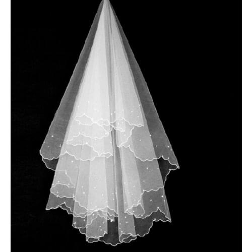One Layer Bridal Wed Veils White And Ivory Wedding Veil Tulle Beaded Short Wedding Veil