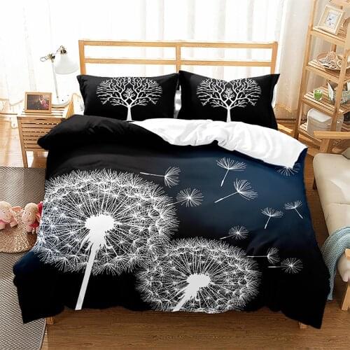 Dandelion Flower Arrangement Petals Flying Silhouettes Fantasy Blooms Duvet Cover Decorative 2/3 Piece Bedding Set Pillow Sham