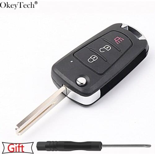 Okeytech 3 Buttons Flip Car Remote Blank Key Shell for GREAT WALL WINGLE STEED 5 6 HAVAL HOVER H5 Folding Key Cover Uncut Blade