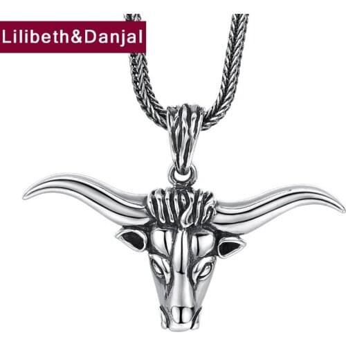 Bull Head Necklace Pendant Pure 925 Sterling Silver Vintage Fashion Fine Jewelry Women Men 2021 New Joyeria Fina Para Mujer P29