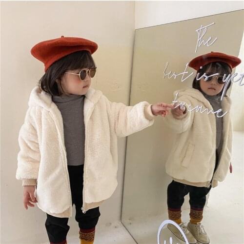 Girls Boys Babys Coat Jacket Outwear 2021 Fuzzy Fur Thicken Winter Plus Velvet Warm Tracksuit Fleece Childrens Clothing