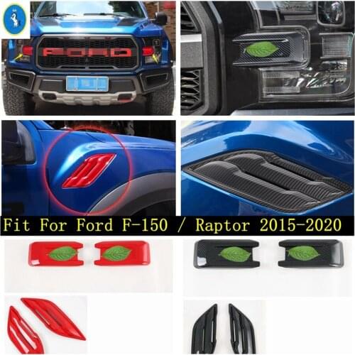 Front Head Lights Lamps Eyebrow / Body Wheel Fender Vent Outlet Cover Trim Carbon Fiber Look For Ford F-150 / Raptor 2015 - 2020