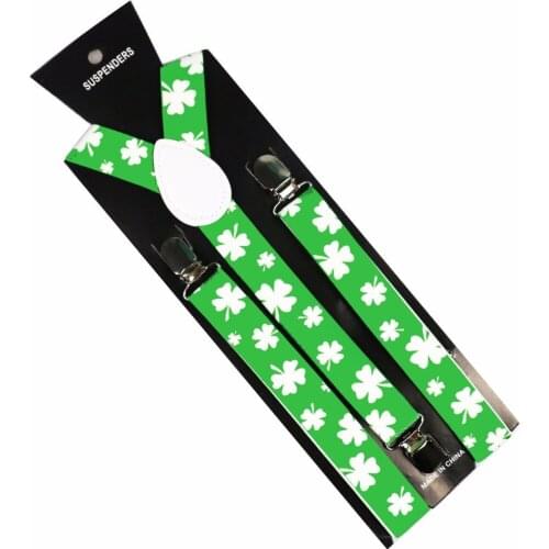 Winfox Green Leaf Print Y-shaped Men Women Suspenders Braces For Christmas Gift