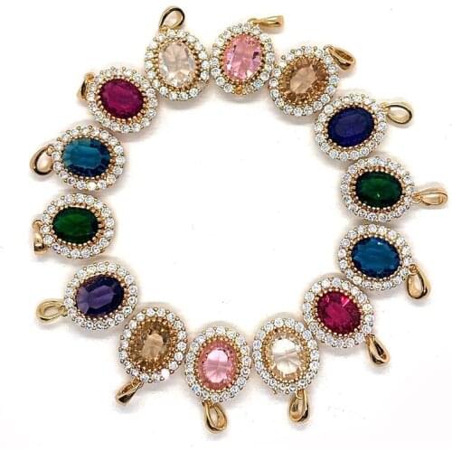 2 Pieces/bag of Colorful Crystal Inlaid Pendant Jewelry Oval Necklace Pendant for Making DIY Earrings and Bracelet Accessories