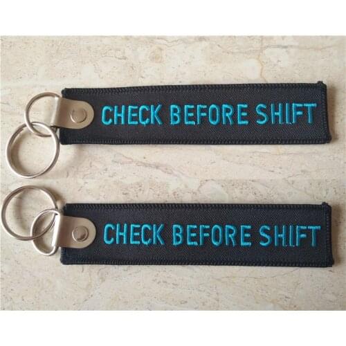 Check Before Shift Motorcycle Embroidery Keychain With Metal Ring