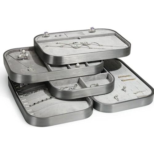 Luxury Jewelry Display Props Metal Velvet Ring Holder Necklace Show Tray Bracelet Earring Organier For Shop Store Mall