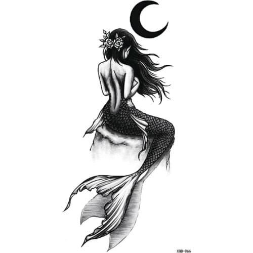 Mermaid Girl Moon Temporary Tattoo Sticker for Girl Women Men Fake Tattoos Waterproof Tatoo Transferable Body Art Tatto