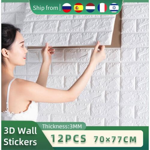 12pcs Self Adhesive Foam Wallpaper 3D Brick Wall Panel Living Room Brick Stickers Bedroom Kids Room Brick Papers Home Decoration