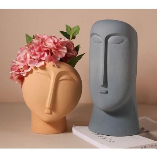 Nordic Ins Minimalist Ceramic Abstract Vase Black and White Human Face Creative Display Room Decorative Figue Head Shape Vase