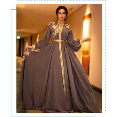 Платье Moroccan Embroidery Appliques Long Evening Sleeve Arabic Muslim Party-Dress kardashian robe de soirée