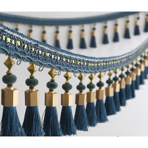 12Yards High-Grade Lace Curtain Tassel Hanging Ear Crystal Beads Lace Curtain Trim Head Cloth Art Sofa Accessories Stage