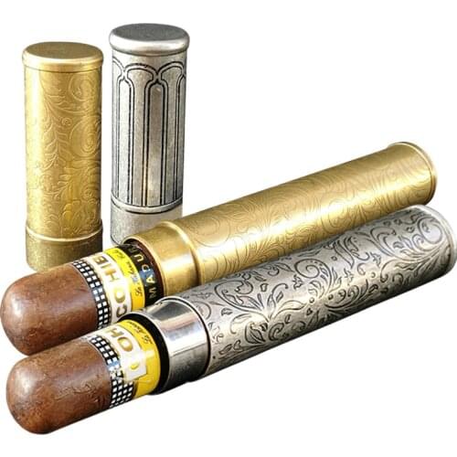 High Grade Brass Travel Cigar Humidor Single Cigar Case Portable Holder Tubes