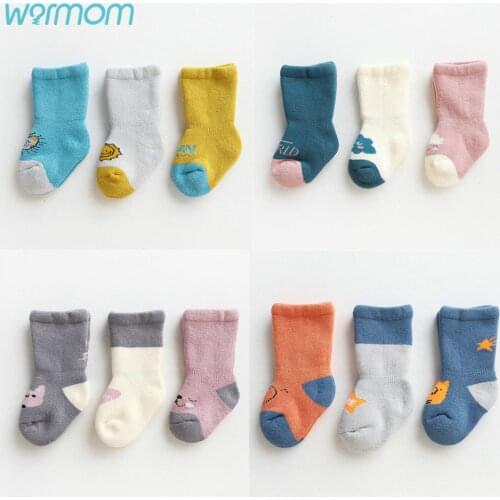 Warmom 3pairs/lot Cute Cartoon Baby Boy Socks Winter Thicken Cotton Toddler Girl Socks Soft Children Socks Infant Socks