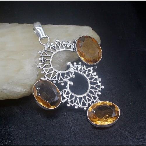 Gemstonefactory Jewelry Big Promotion 925 Silver New Arrival Shiny Honey Topaz Women Ladies Gifts Necklace Pendant 0951