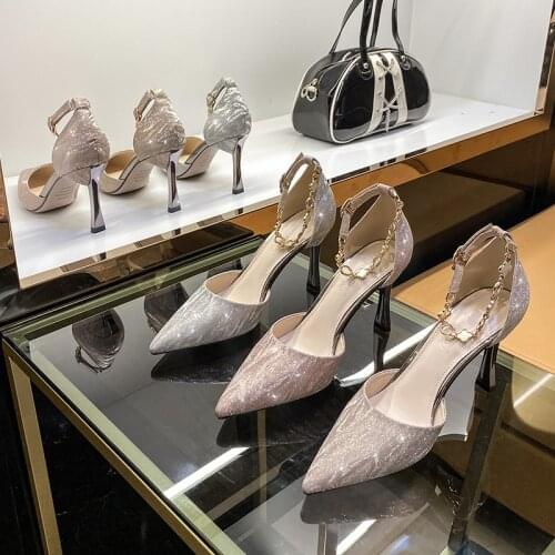 Four-Leaf Clover Chain Heels Women Sandals Sequin Wedding Shoes plus Size 41-43 Sandals for Women 2021