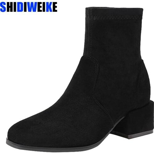 2021 Women Boots Autumn Winter Black Ankle Boots Square Toe Ankle Boots Comfortable Low Heel Ladies Shoes boots plus size 43