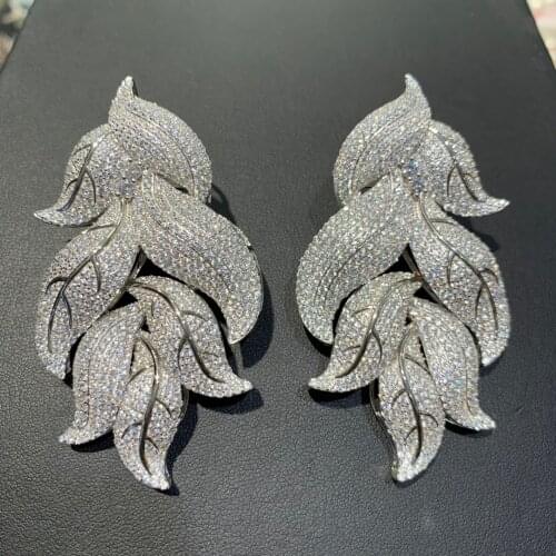 Exaggerate big leaf earring long 925 sterling silver with cubic zircon high quality 70*35MM luxury fine women jewelry