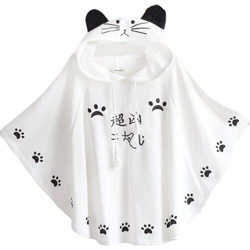 Women Hooded Sweatshirts Cartoon Embroidery Bat Sleeved Hoodies 2020 Autumn Batwing Sleeve Drawstring Cute Pullover Tracksuits